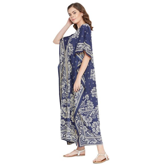 Women Plus Size Loose Caftan Dress Floral Printed Mumu Maxi Dress by Gypsie Blu - Picture 5 of 8